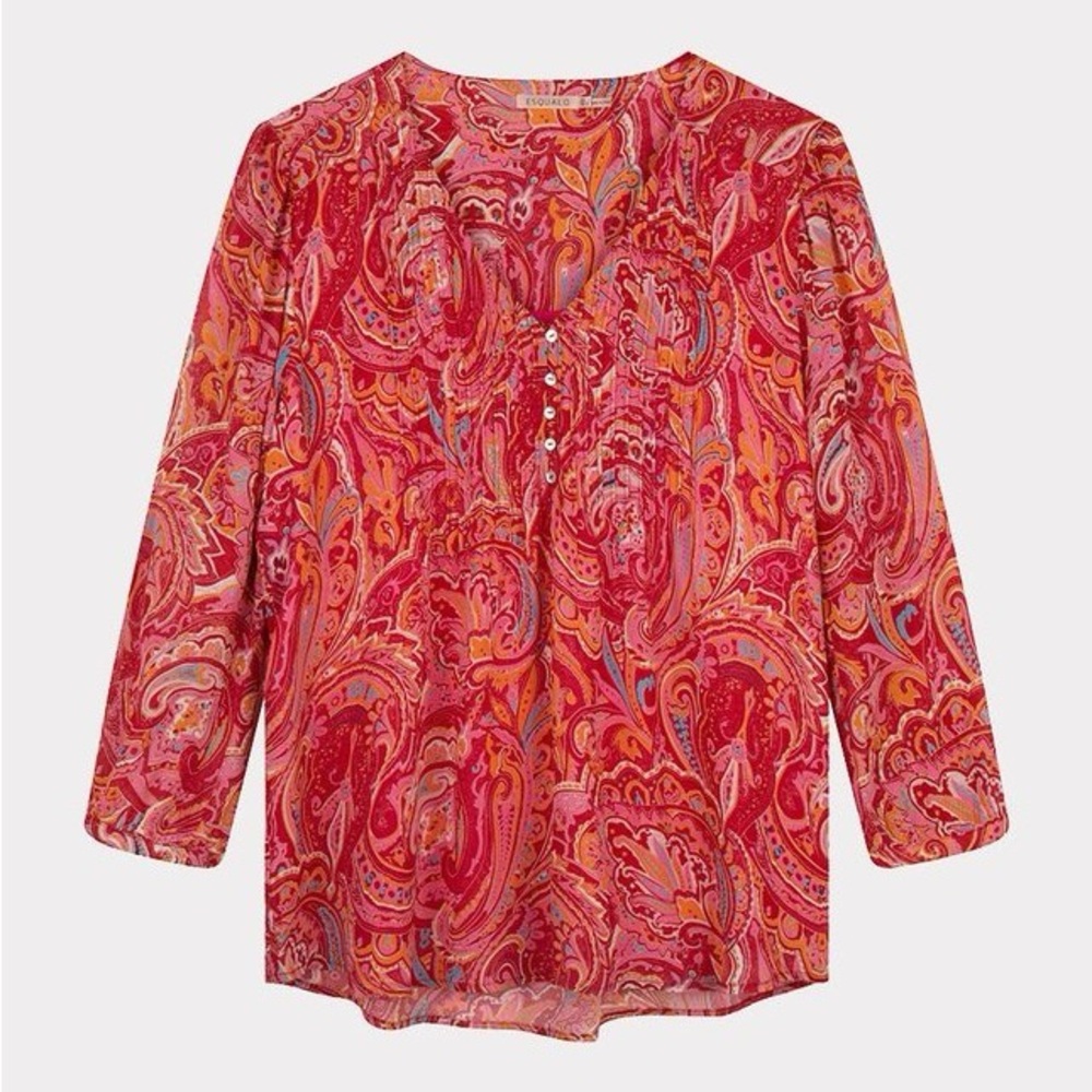 Esqualo Vibrant Autumn Paisley Pintuck Pleat Western Tunic Size 10